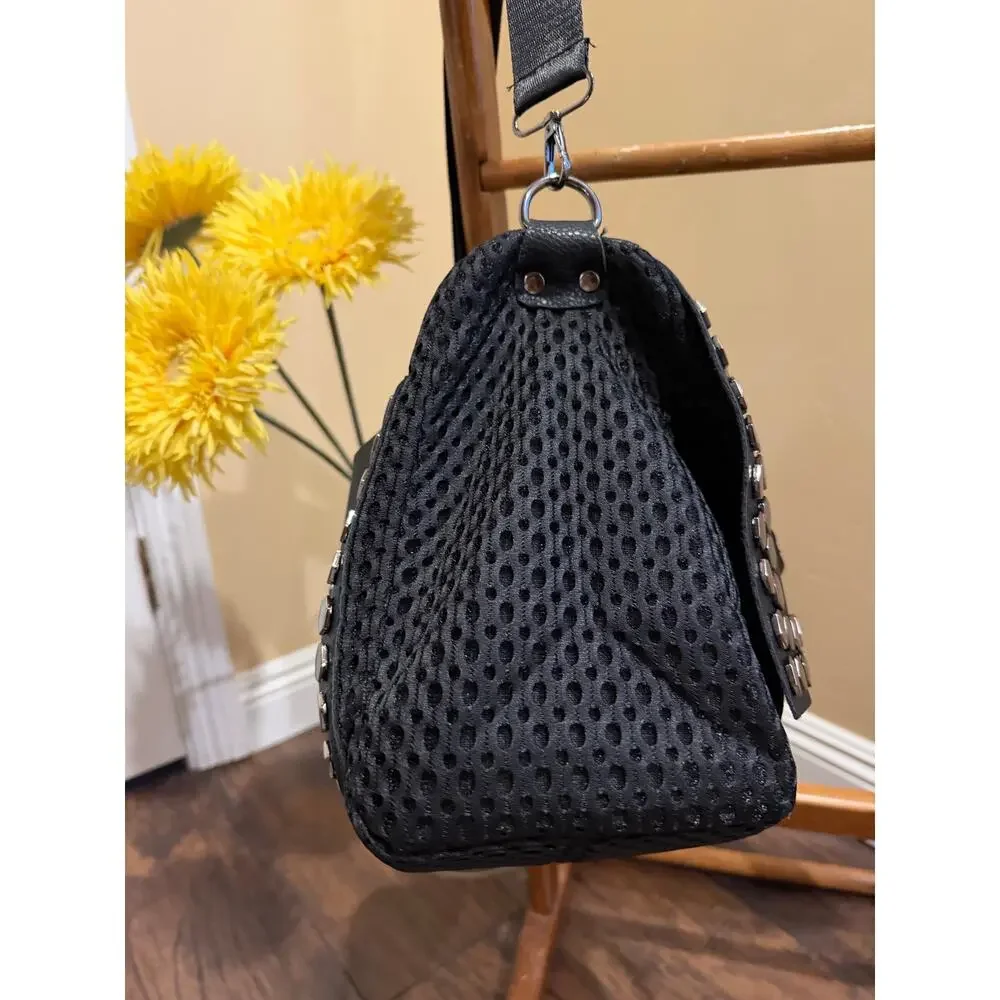 Black Woven & Studded Convertible Crossbody Shoulder Bag - Boho Edgy Satchel